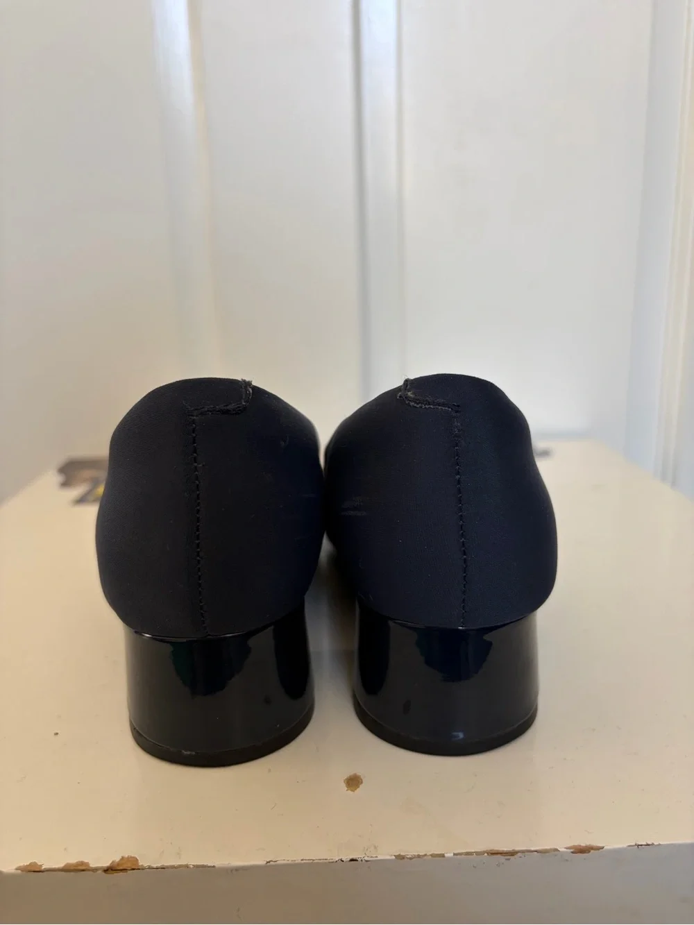 Clarks Navy Two-Tone Block Kitten Heels